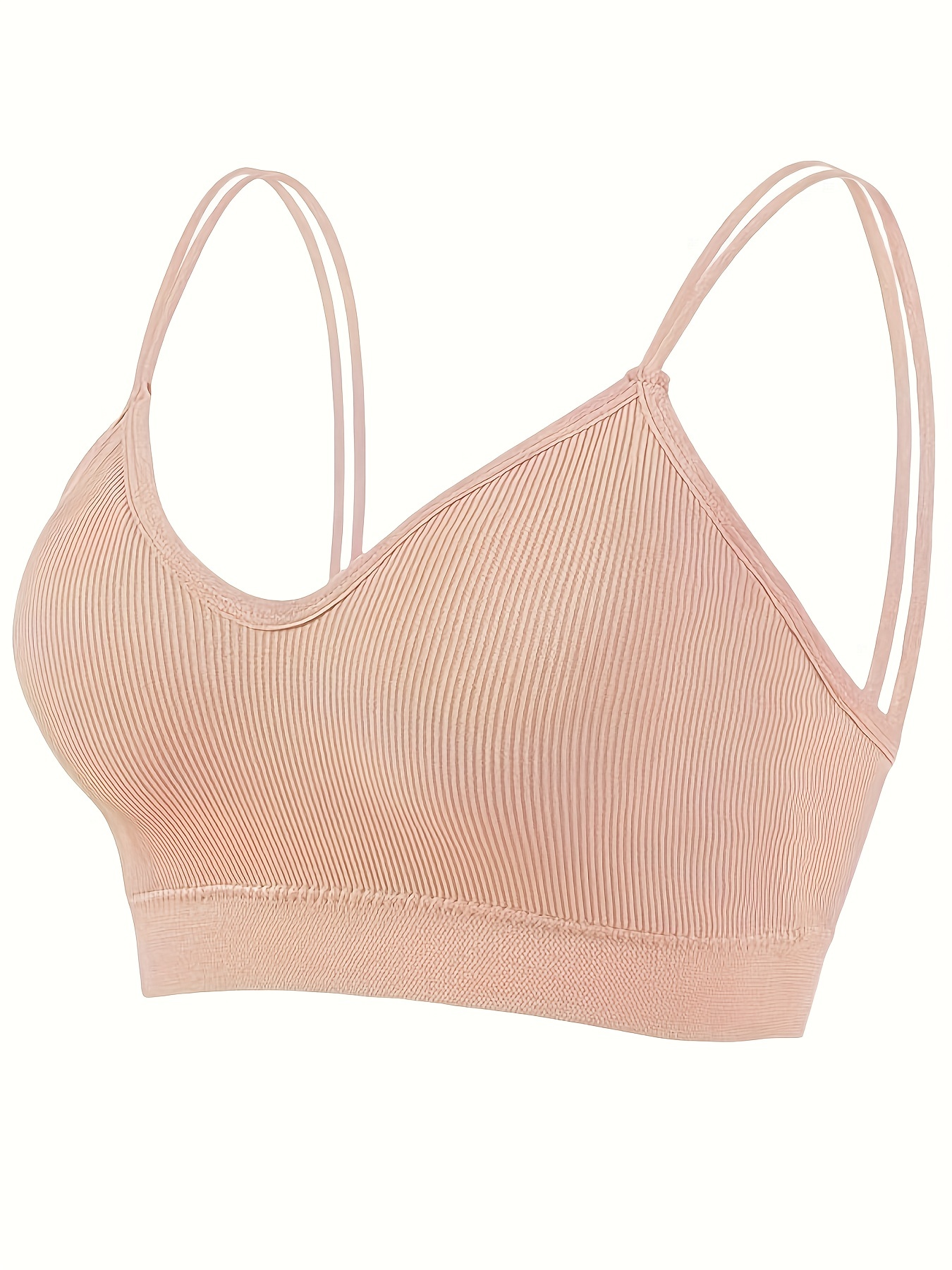 Solid Ribbed Wireless Bras Comfy Breathable Double Straps - Temu
