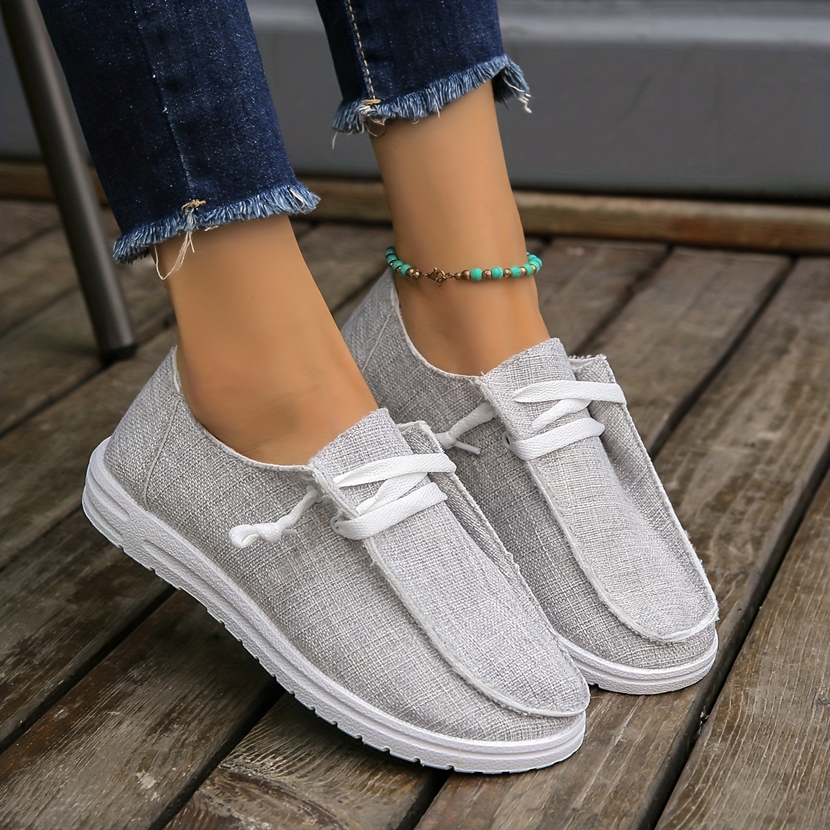 

Women's Fashion Flat Loafer Shoes, Round Toe Lace Up Slip On Low Top Sneakers, Casual Canvas Shoes