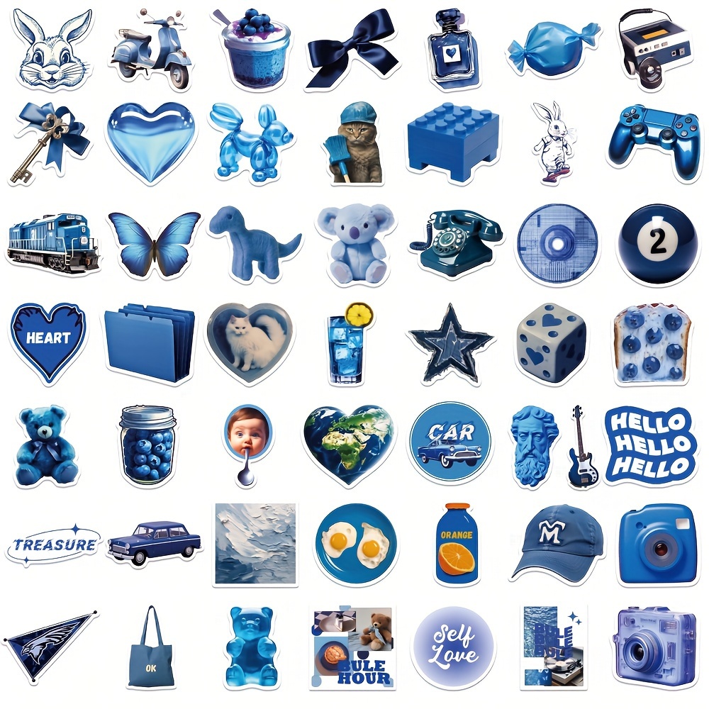 

50pcs Dark Blue Cool Graffiti Stickers For Decorating Guitars, Laptops, Suitcases, Helmets, Skateboards, Cups, Mobile Phone Cases, Fashionable Diy Waterproof Stickers