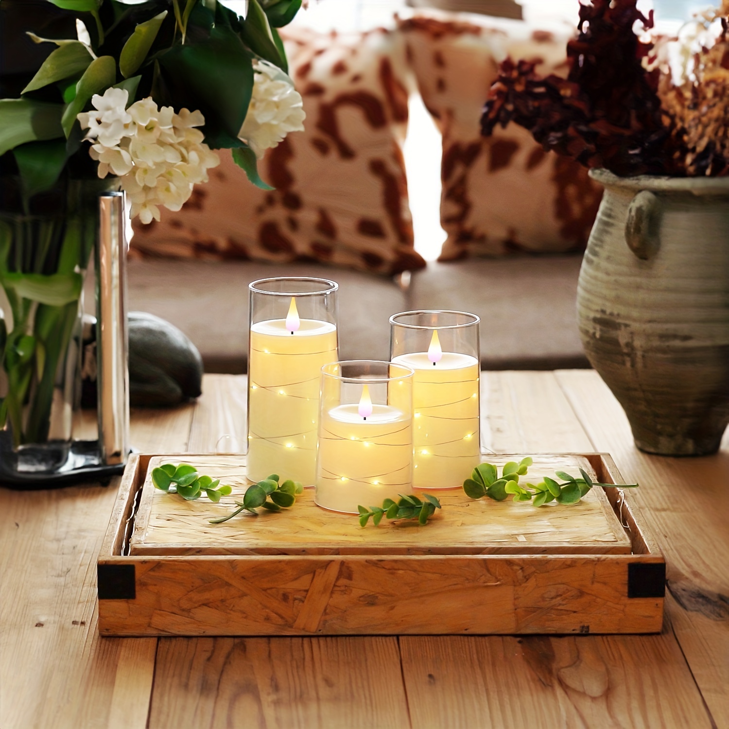 3pcs Flickering Flameless Candles With String Lights, Embedded String Lights LED Candles With Remote, Battery Operated Candles, Unbreakable Candles, I_voghion.com