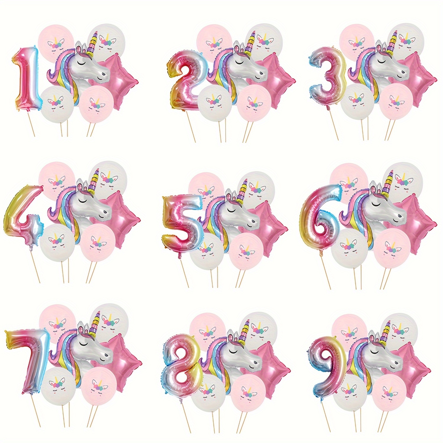 6pcs Palloncino Unicorno Tema Numero Scenario Baby Shower / Festa