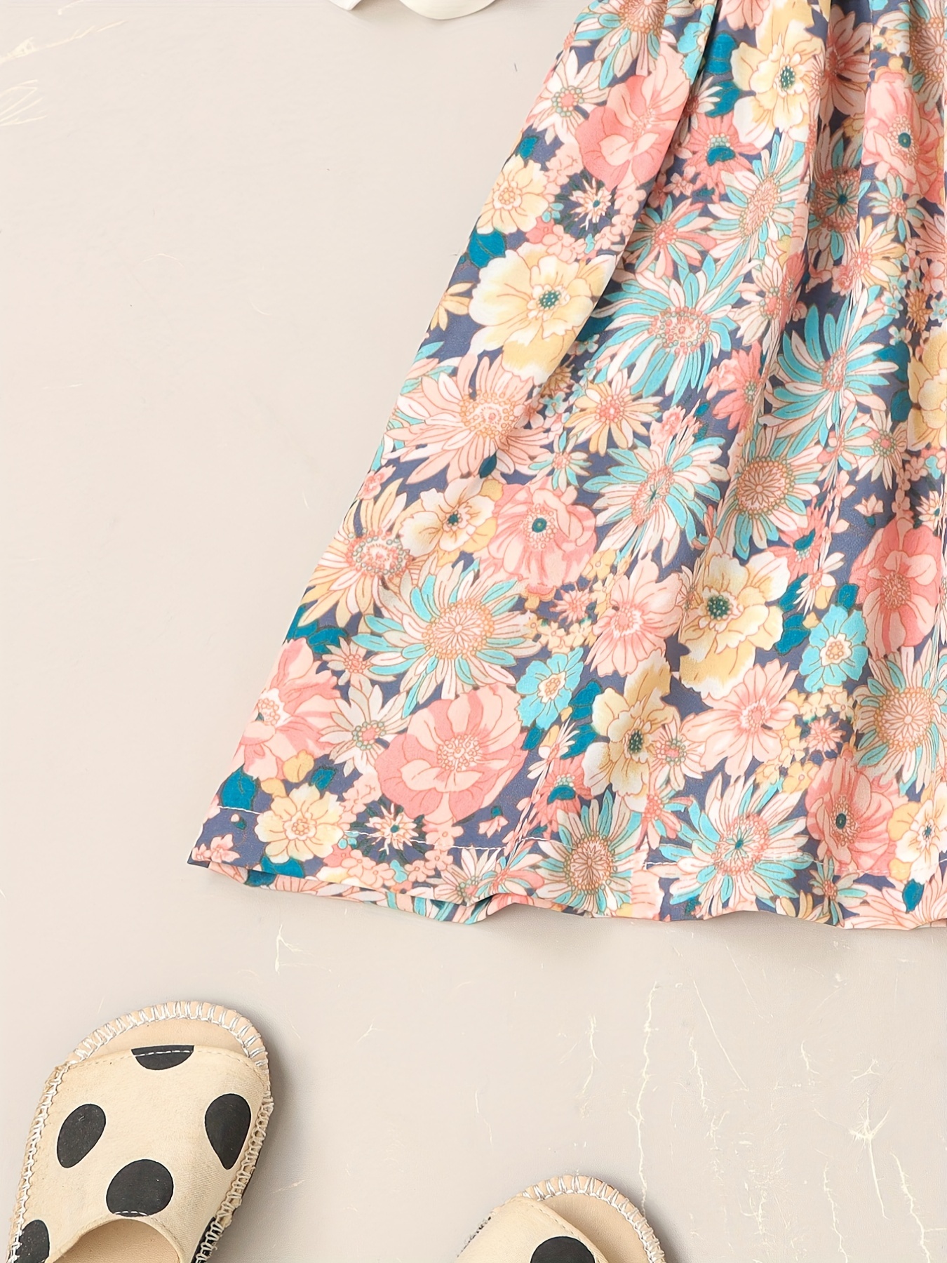 little girls cute sundress floral pattern party beach dress v neck elastic waist camisole dress for summer details 4