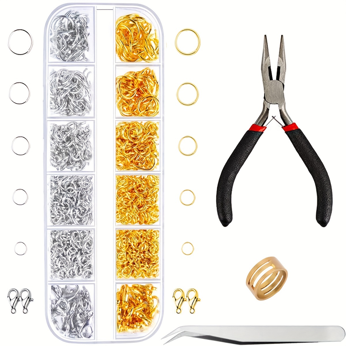 Paxcoo 1200pcs Open Jump Rings and Lobster Clasps Jewelry Findings Kit with Pliers for Jewelry