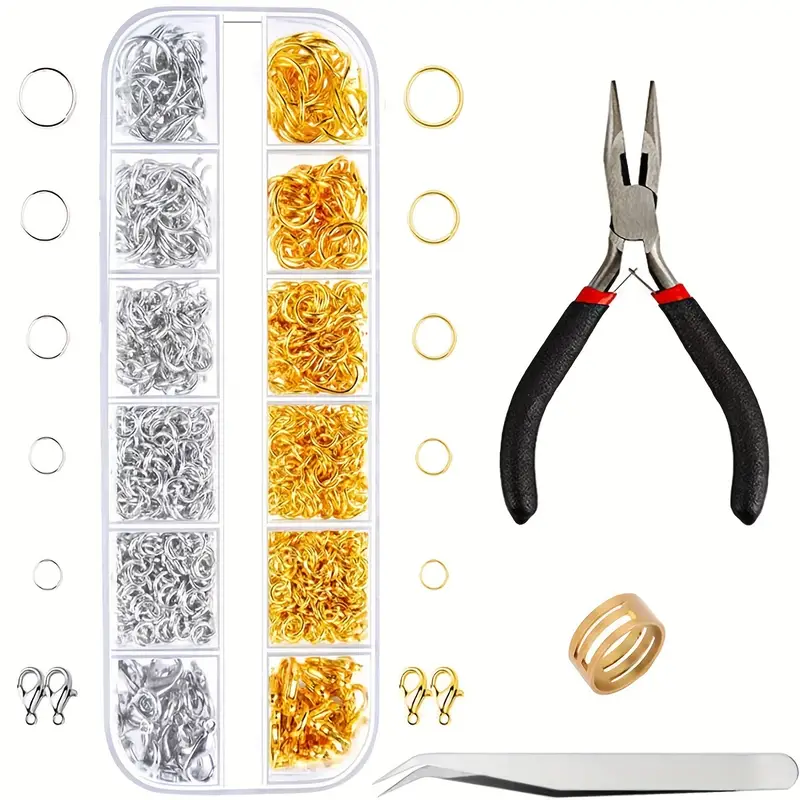 Paxcoo 1200pcs Open Jump Rings and Lobster Clasps Jewelry Findings Kit with Pliers for Jewelry
