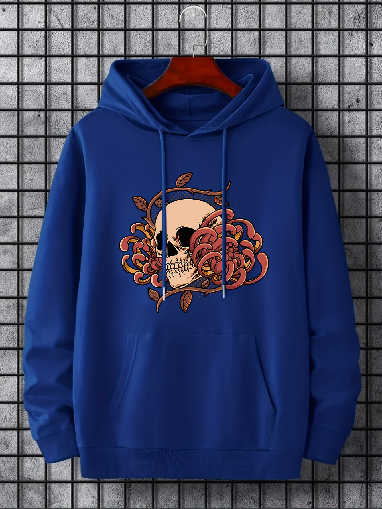 Kapuzenpullover Mit Totenkopf- Und Blumen-Print, Coole Hoodies Für Herren,  Lässiges Grafikdesign-Pullover-Kapuzenpullover Für Herren Mit
