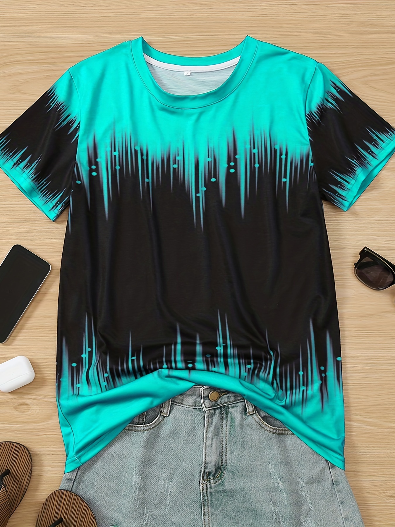 Women Casual Gradient Print T Shirt Short Sleeve Shirt Loose