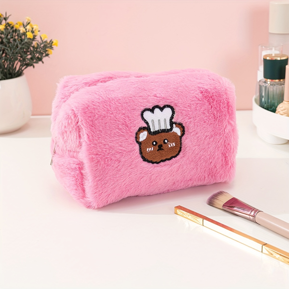 Cartoon Cute Plush Makeup Bag Travel Roomy Cosmetic Pouch - Temu