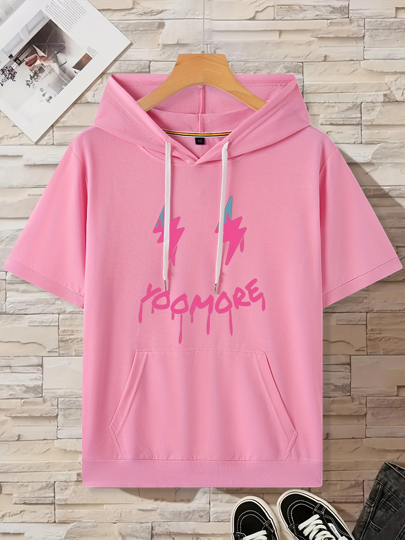 Pink short sleeve shop hoodie mens