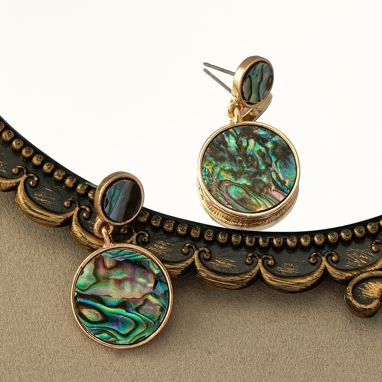 Colorful Abalone Shell Decor Round Dangle Earrings Retro Bohemian Style Zinc Alloy Jewelry Trendy Gift For Women Girls
