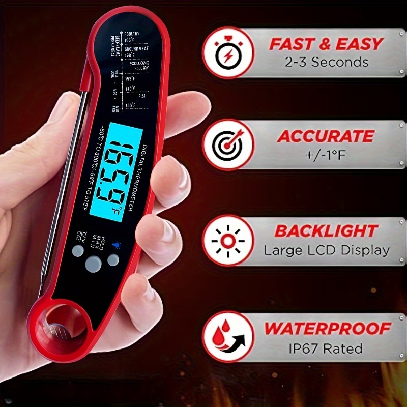 Waterproof Digital Food Thermometer With Bright Lcd Screen - Temu