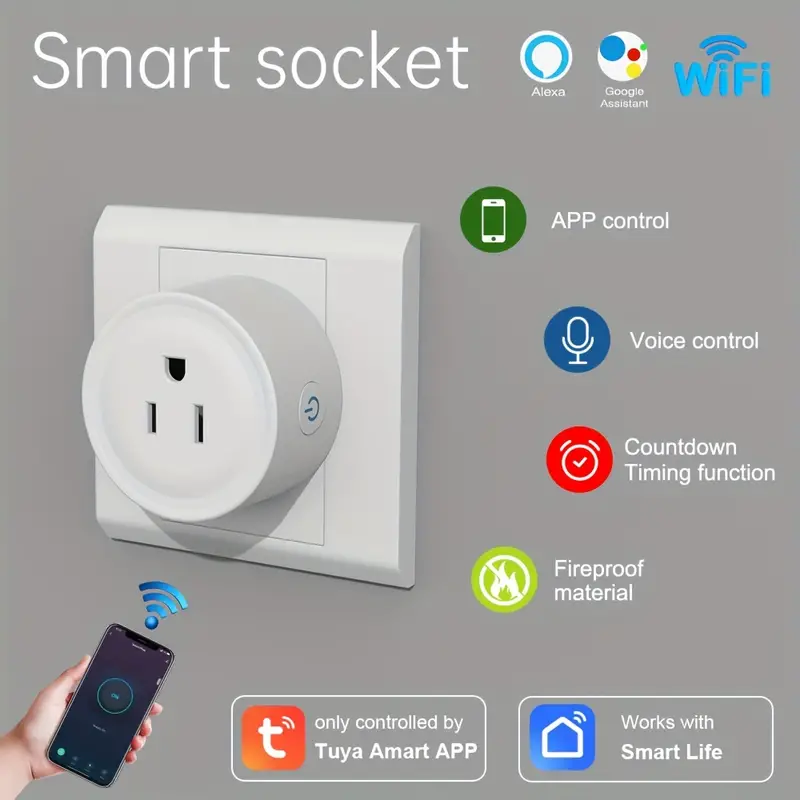 Smart Mini Smart Plug, Wifi Outlet Socket Works With Alexa And