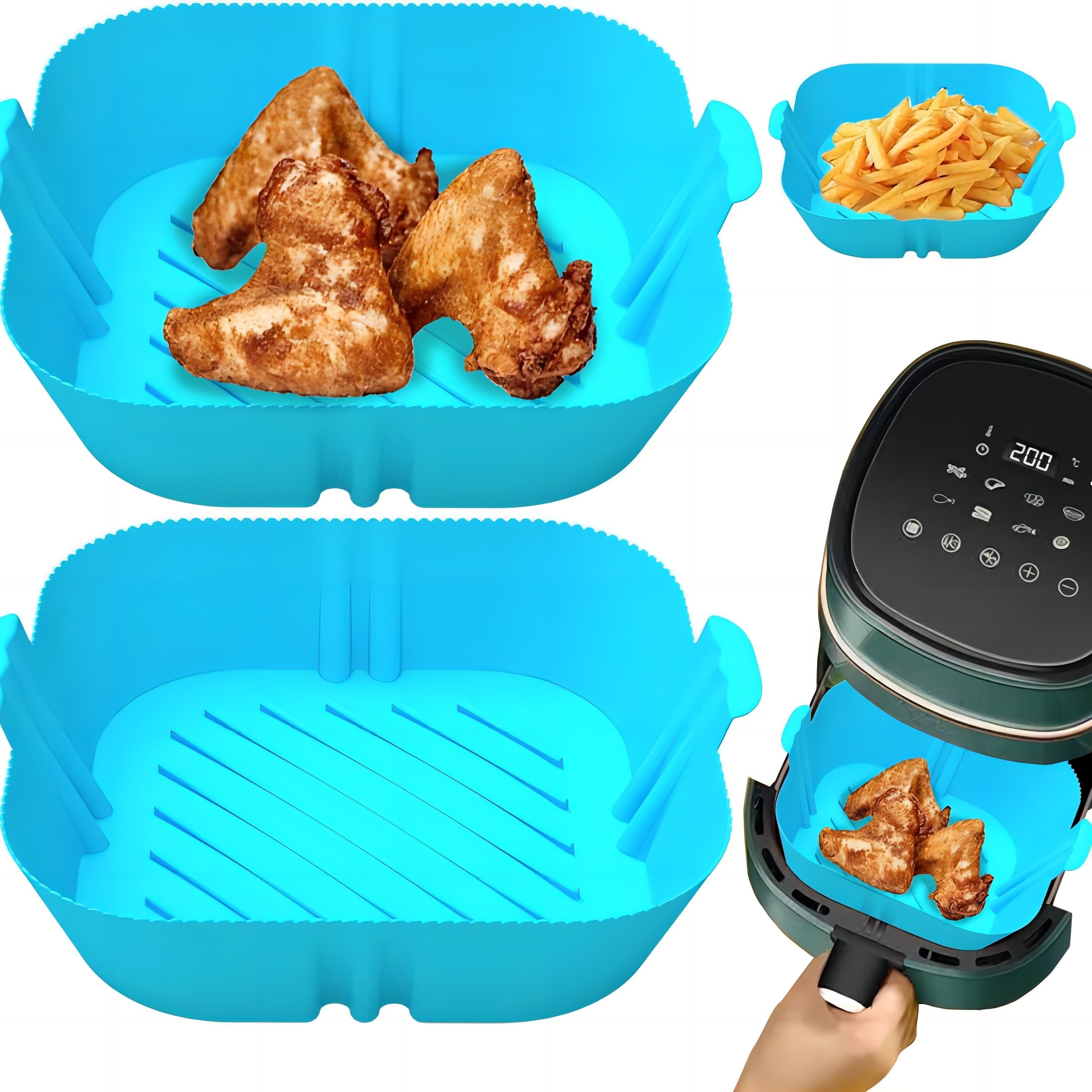 Air Fryer Silicone Pot Square Air Fryers Oven Baking Tray Bread Fried  Chicken Pizza Basket Mat Replacement Grill Pan Accessories - Temu United  Arab Emirates