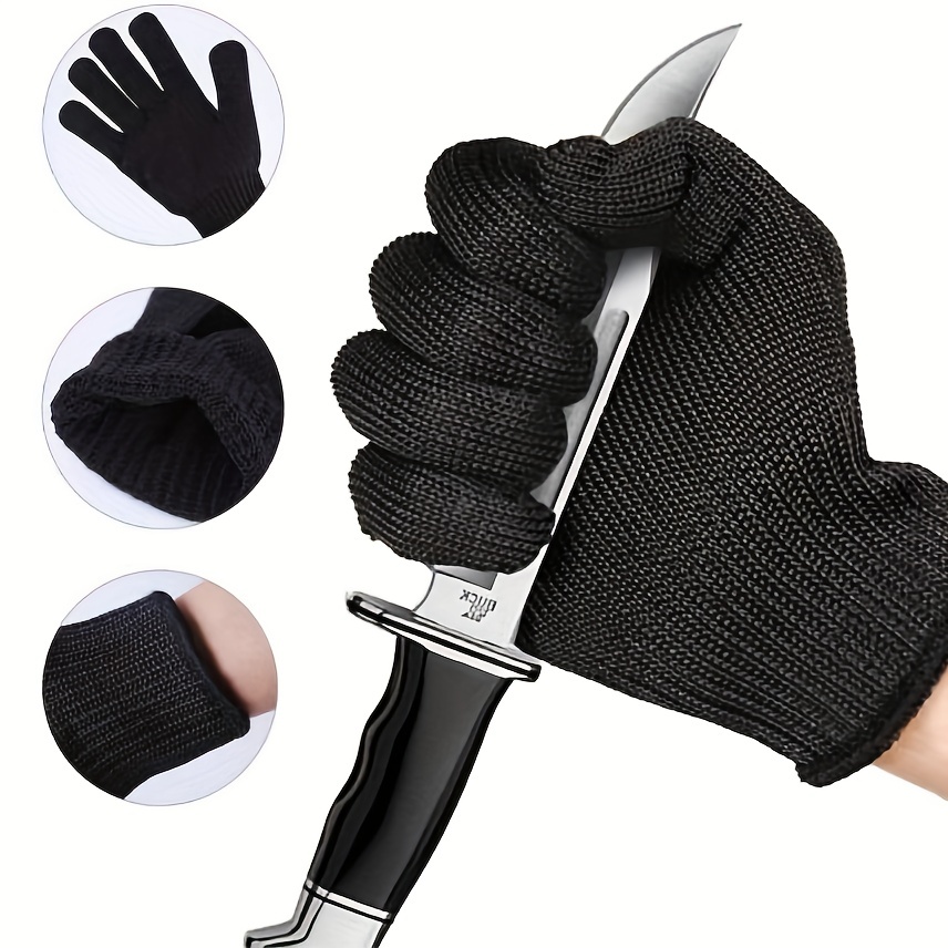 Black Steel Wire Metal Mesh Gloves Safety Anti Cutting Wear - Temu