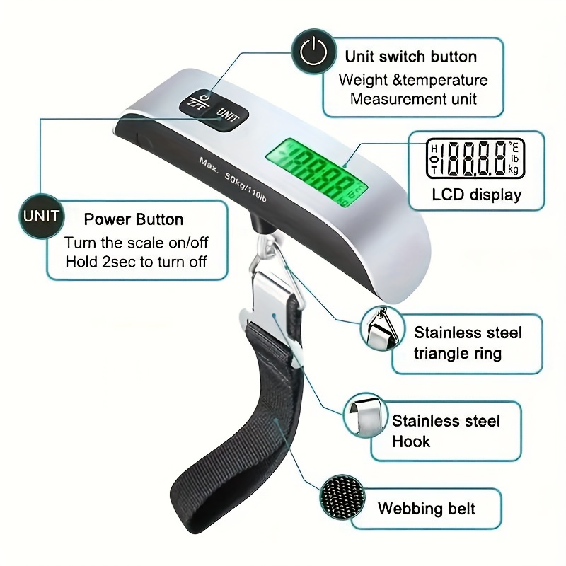 Digital Luggage Scale Hanging Baggage Scale With Backlit Lcd - Temu