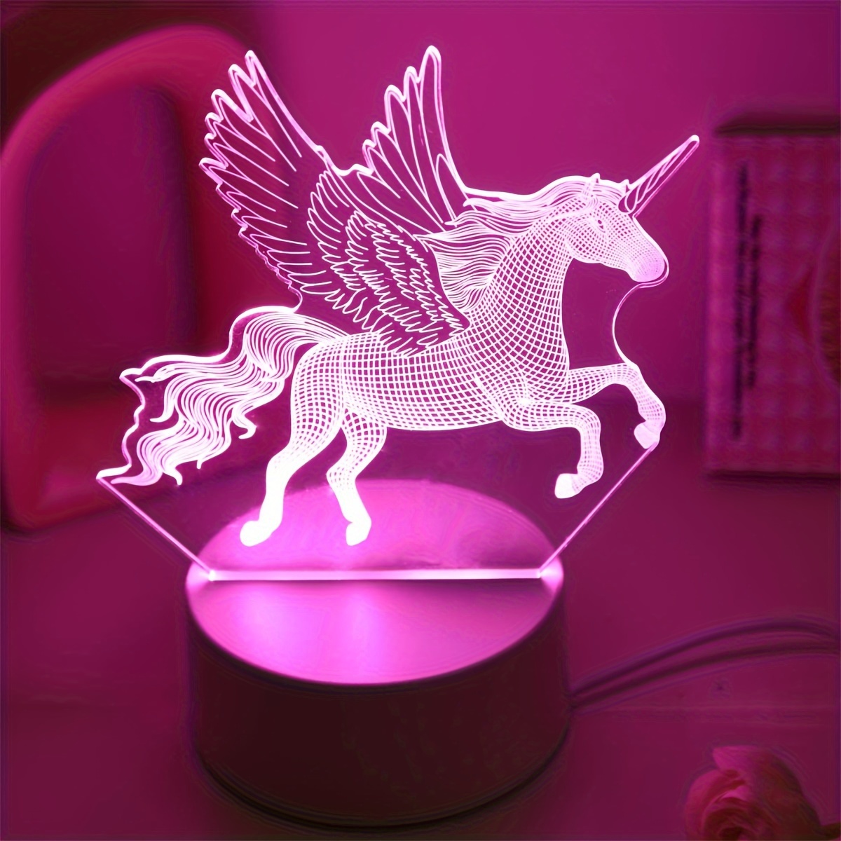 1pc ピンクユニコーンフライングホース 3D ナイトライト、寝室の部屋の