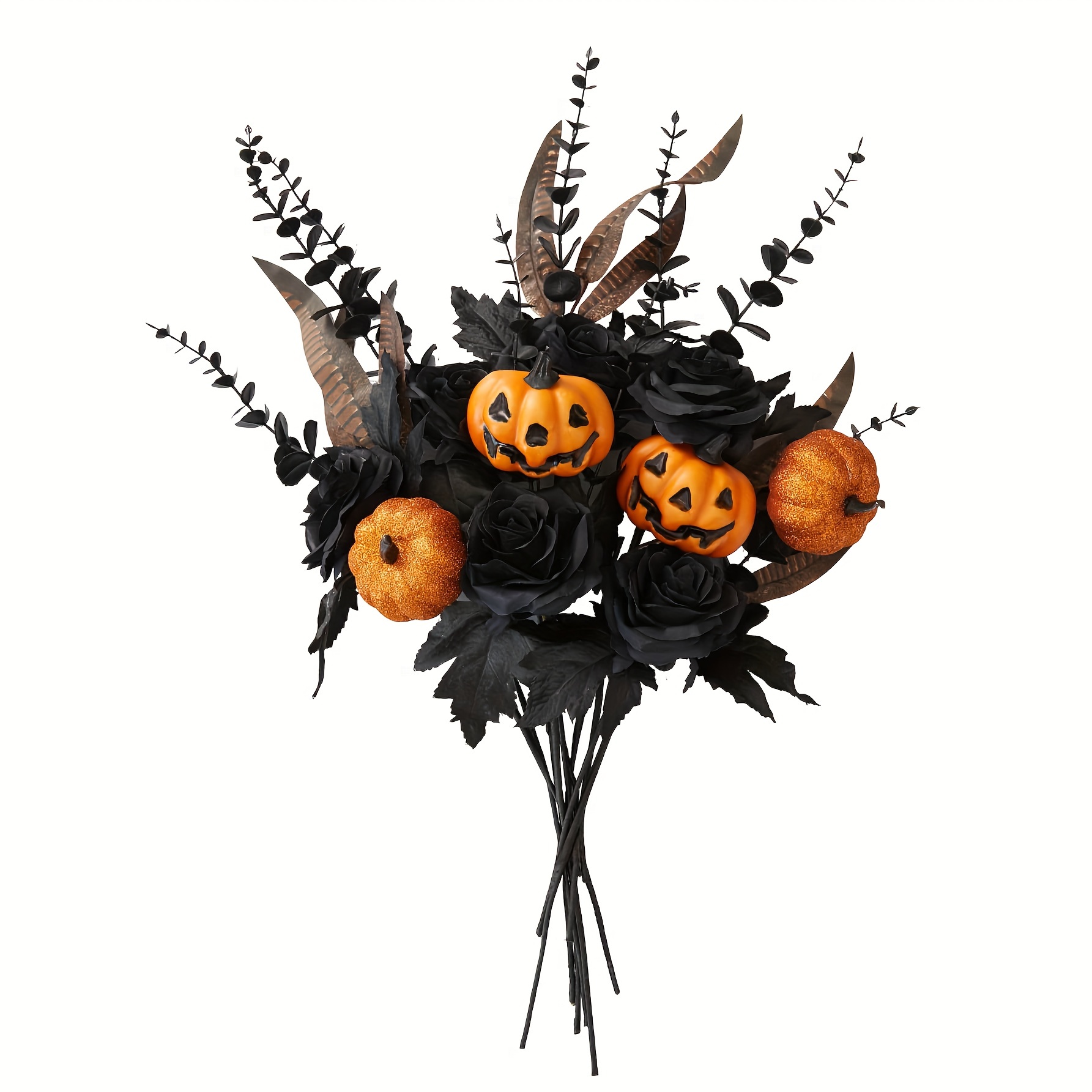 

5pcs Plastic Foam Halloween Pumpkin Feather Picks, Decorative Items For Halloween Party Table Decoration