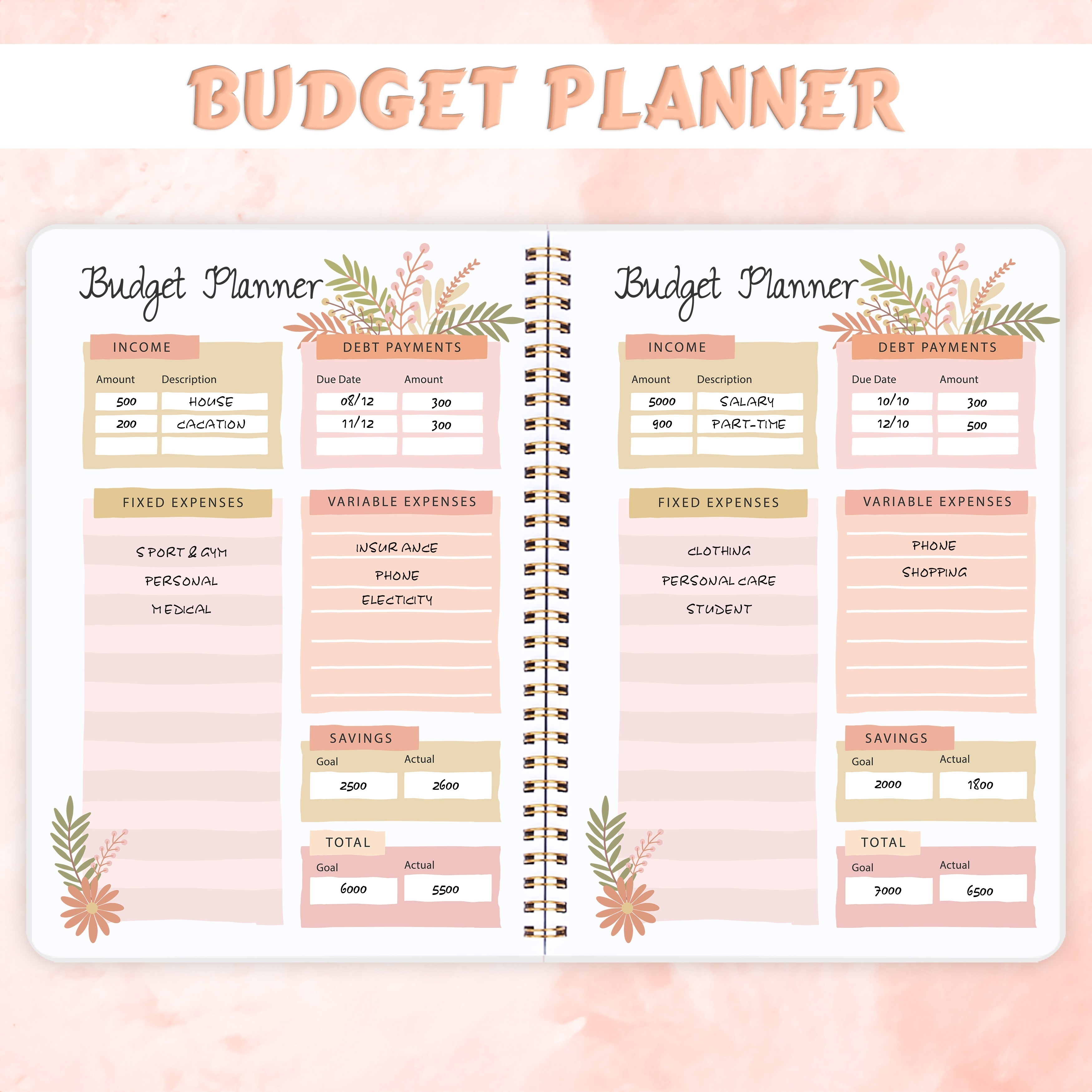 1pc Budget Planner - Organisateur financier mensuel avec carnet de