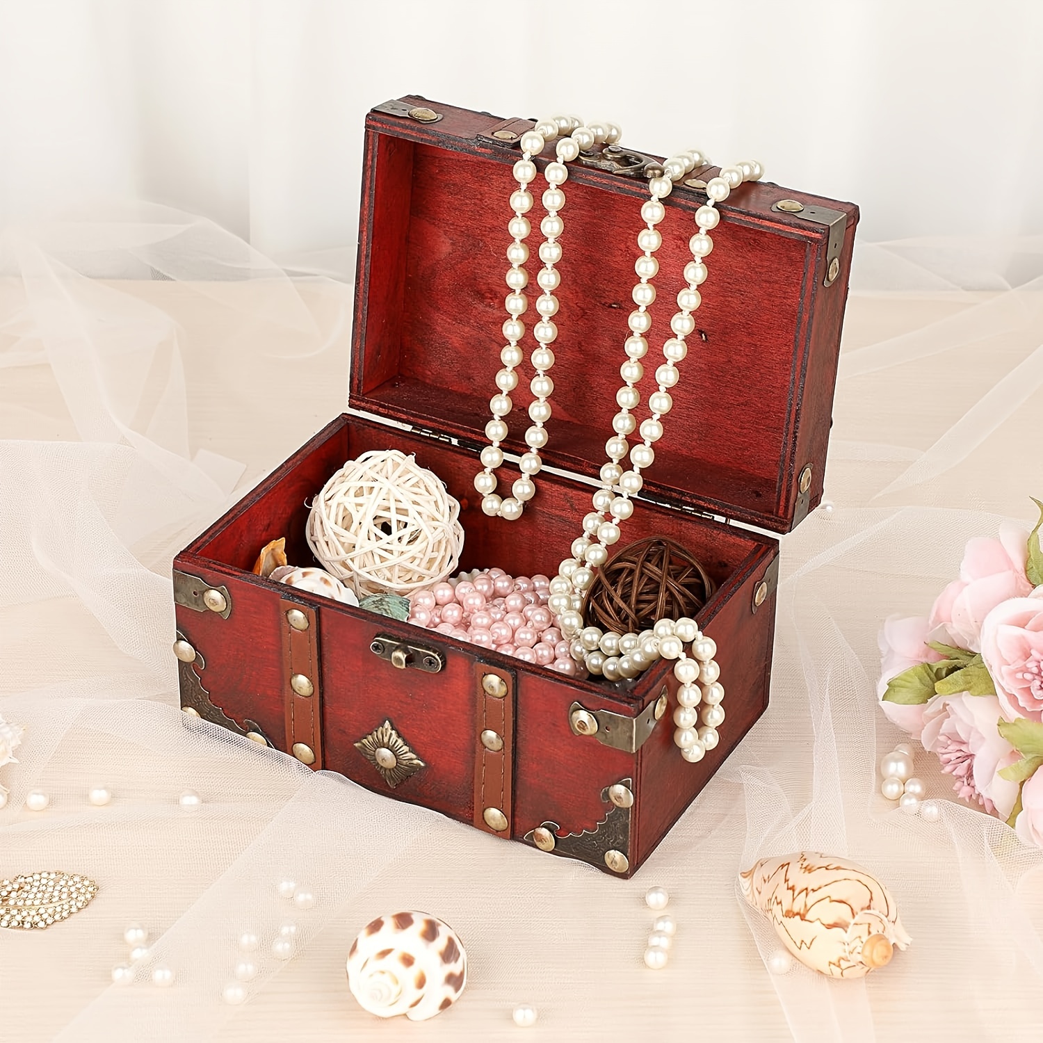 Caja de madera del cofre del tesoro, caja de almacenamiento de madera  vintage, organizador de almacenamiento de joyas, cofre del tesoro,  decoración
