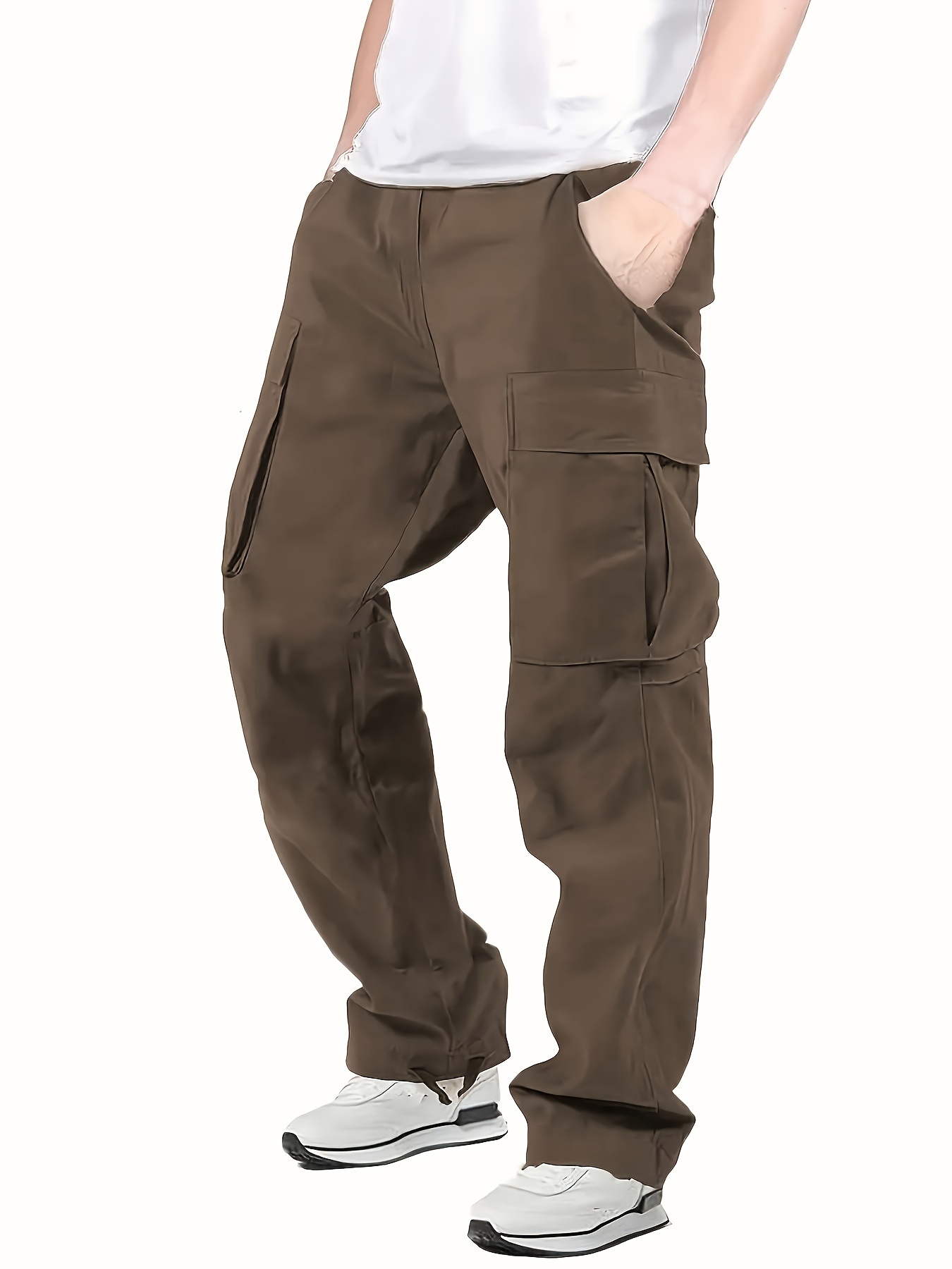 Trendy Solid Cotton Cargo Pants Men's Multi Flap Pocket - Temu Canada