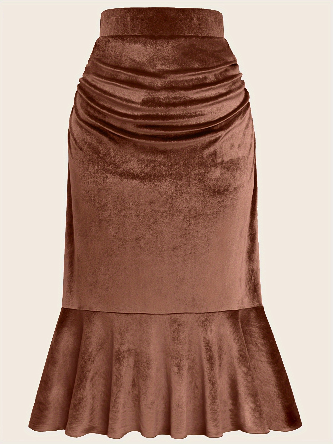 Plus Size Elegant Skirt, Women's Plus Solid High Waist Mermaid Hem Bodycon  Skirt