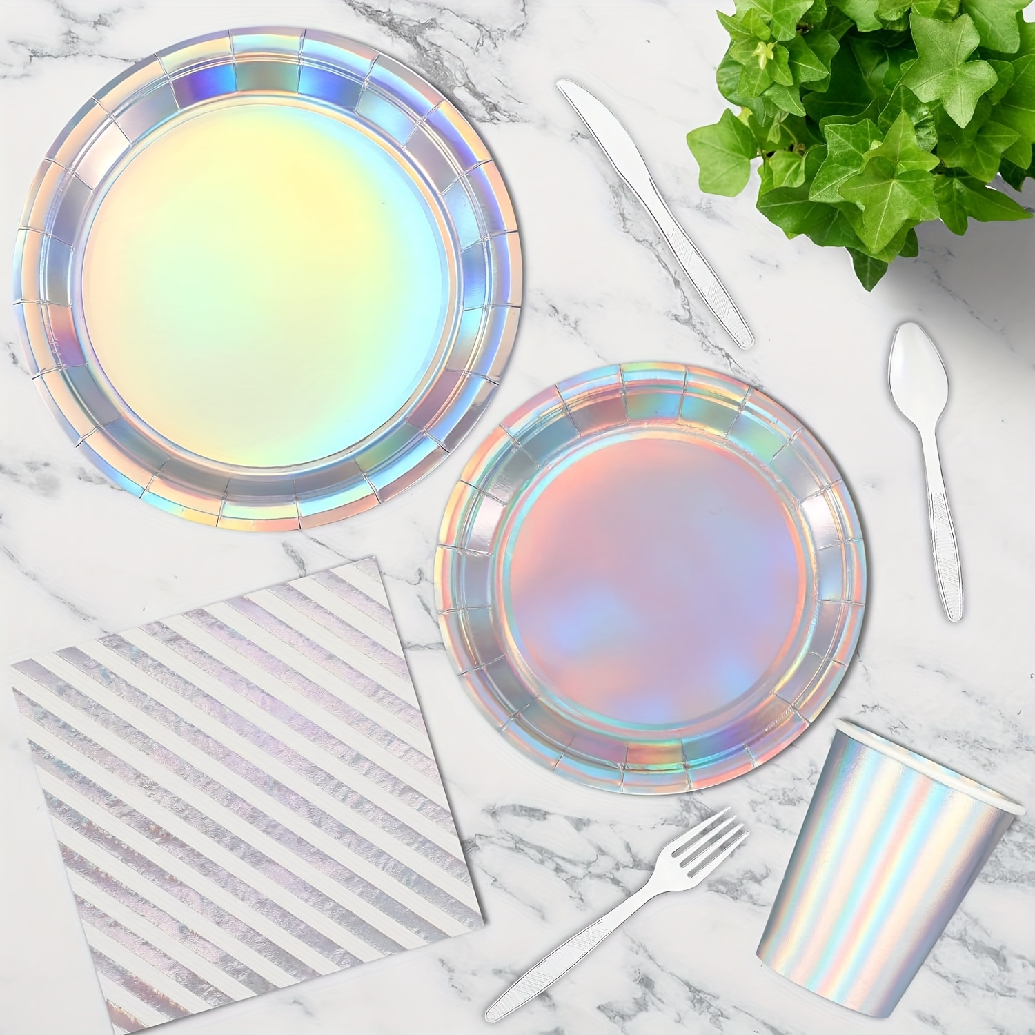 20個 紙皿 ラウンド使い捨てディナーデザート紙皿 ホログラフィック虹