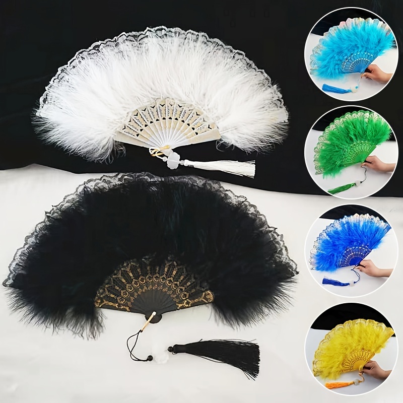 Elegant Feather Fan Colorful Full Velvet Folding Fan Dance Fans Party  Accessory