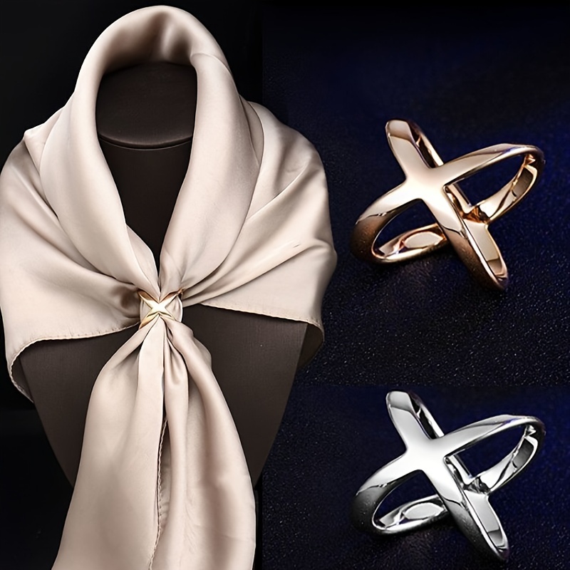 2PCS(Gold+Silver) X Shaped Women Lady Girls Fashion Scarf Ring Buckle  Modern Simple Jewelry Silk Scarf Clasp Clips Clothing Wrap Holder Clothing  Decoration Accessories for T-Shirt Neckerchief Shawl