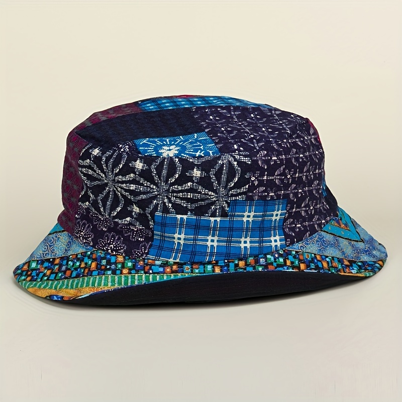 Boho Print Reversible Bucket Hat Vintage Stitching Lightweight Basin Hats