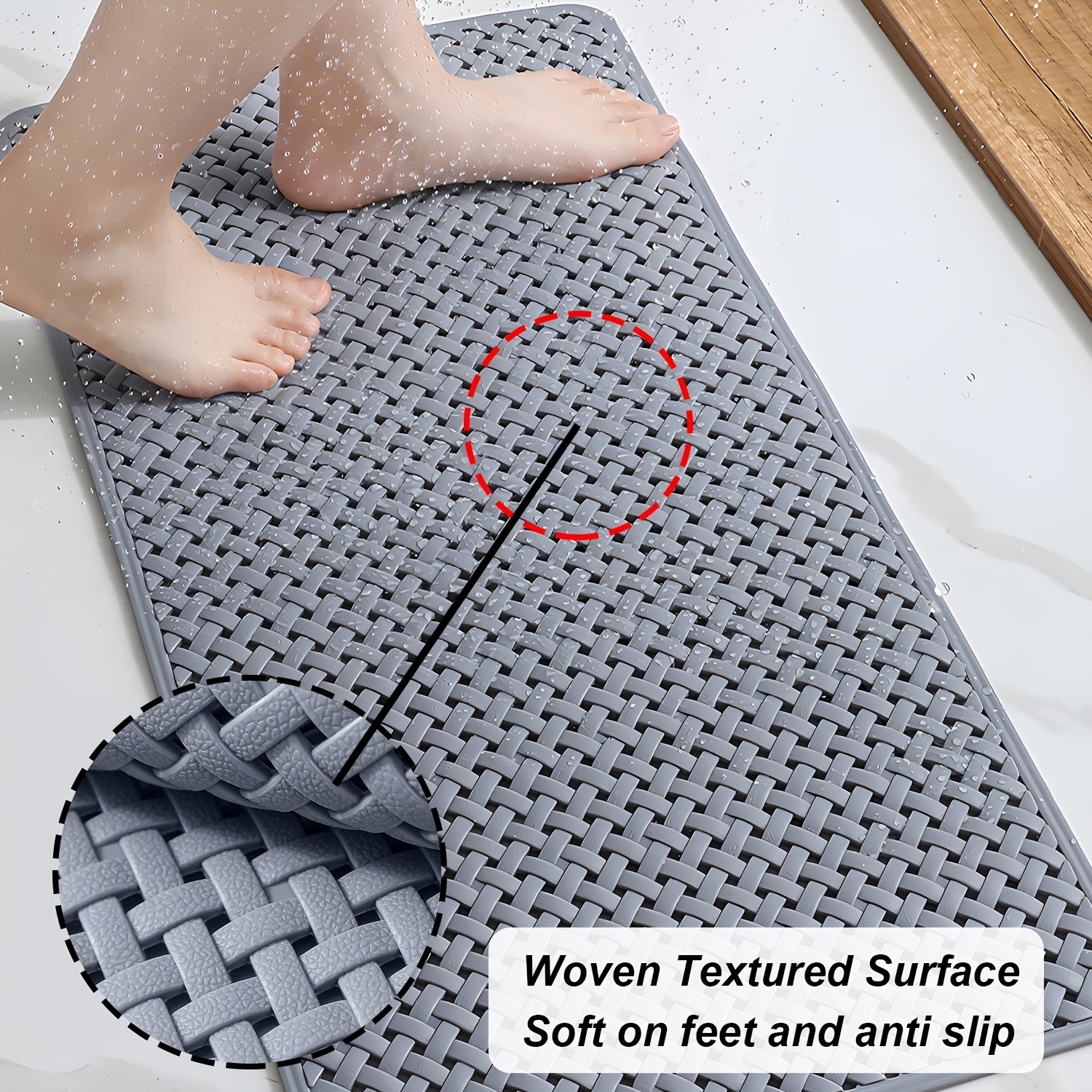 Textured Surface Round Shower Mat Anti-slip Bath Mats With Drain