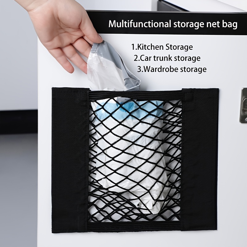 1pc Storage Net Pocket Home Kitchen Cabinet Door Garbage Bag Plastic Bag  Finishing Tool Sticky Shopping Bag Storage Bag for small business  owners/shop