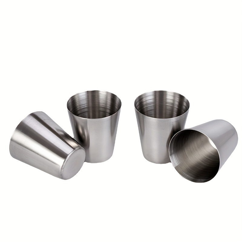 4pcs Set Polished Mini Stainless Steel Shot Glass Cup Drinking Wine Glasses  With Leather Cover Bag For Home Kitchen Bar