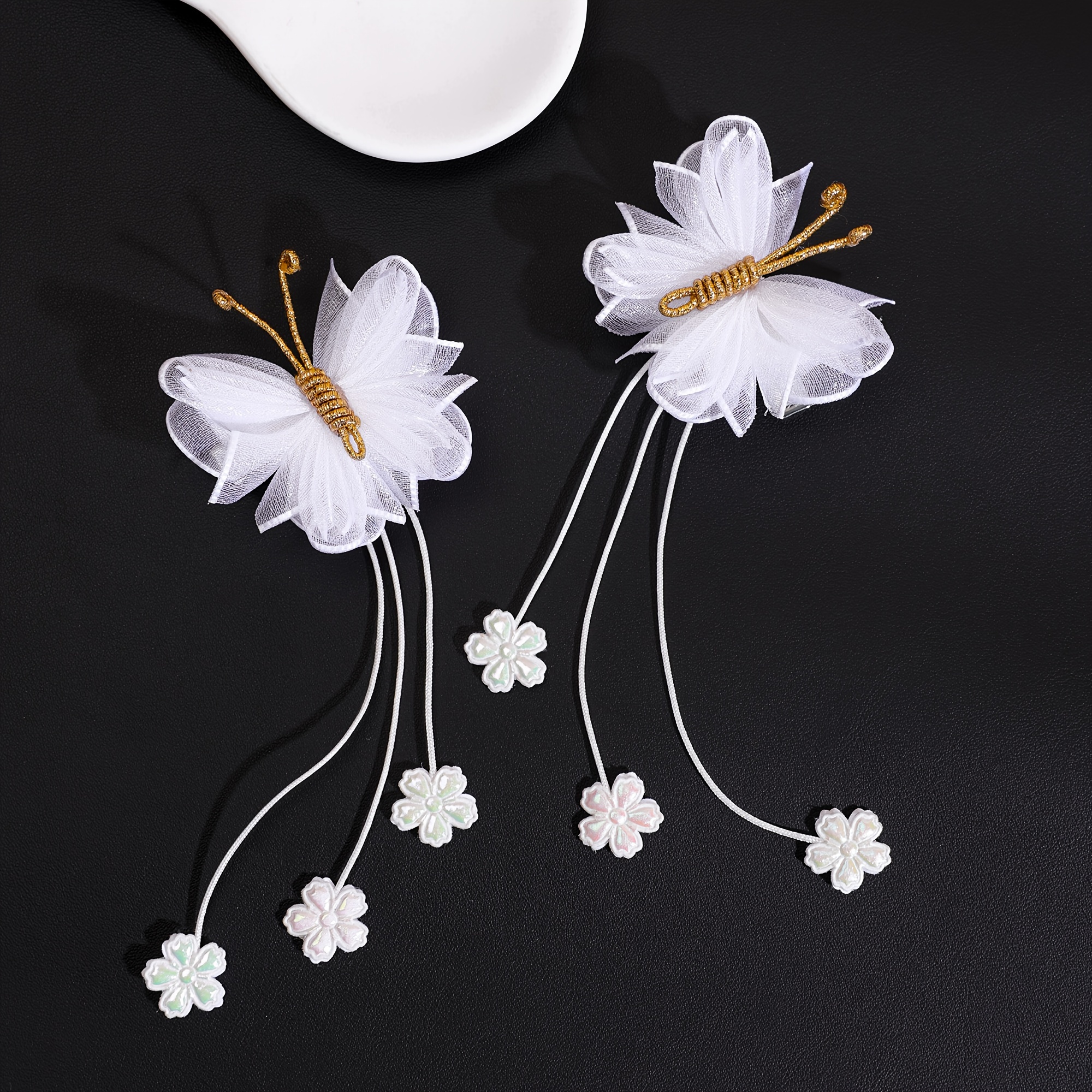 TEMU 2pcs Sweet Mesh Butterfly Hair Clips With Flower Tassel, Small Fairy Hair Accessories For Girls Teens