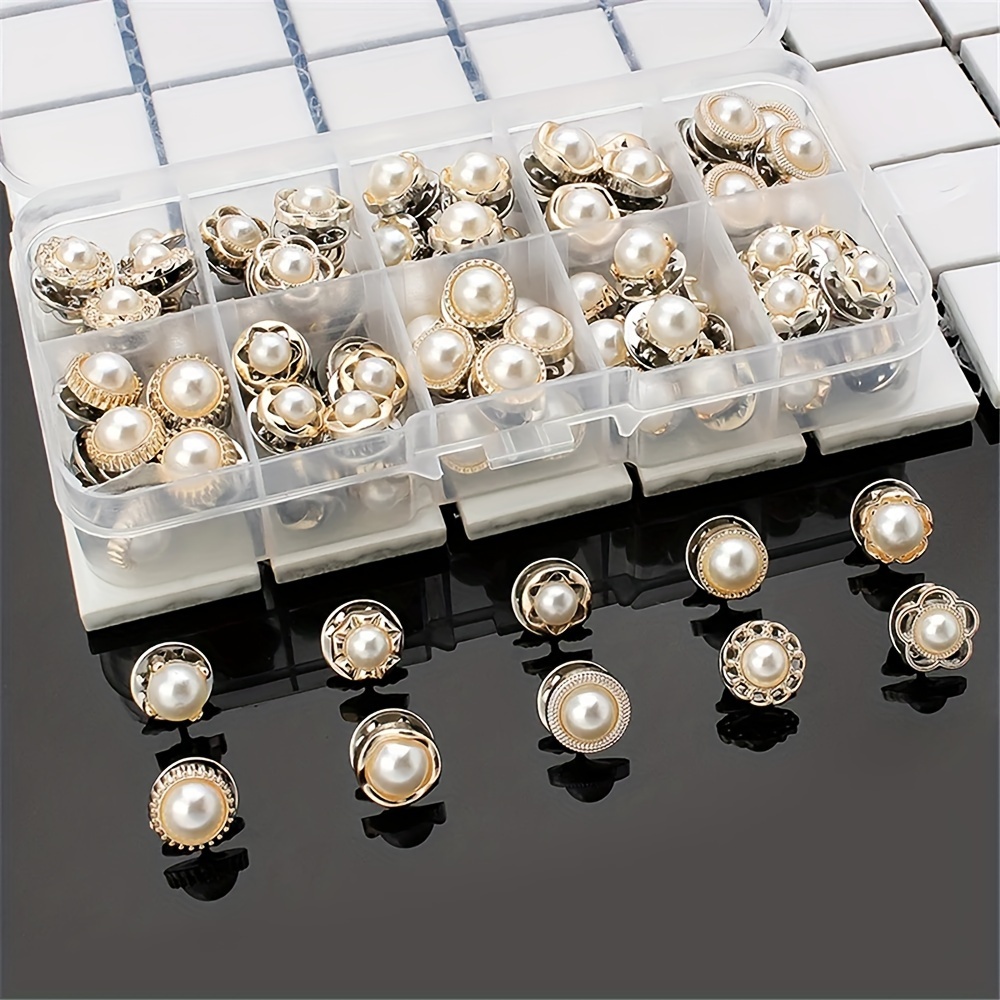 50pcs/set White Black Pearl Buttons 10mm Metal Shank Pearls Button Sewing  Crafts
