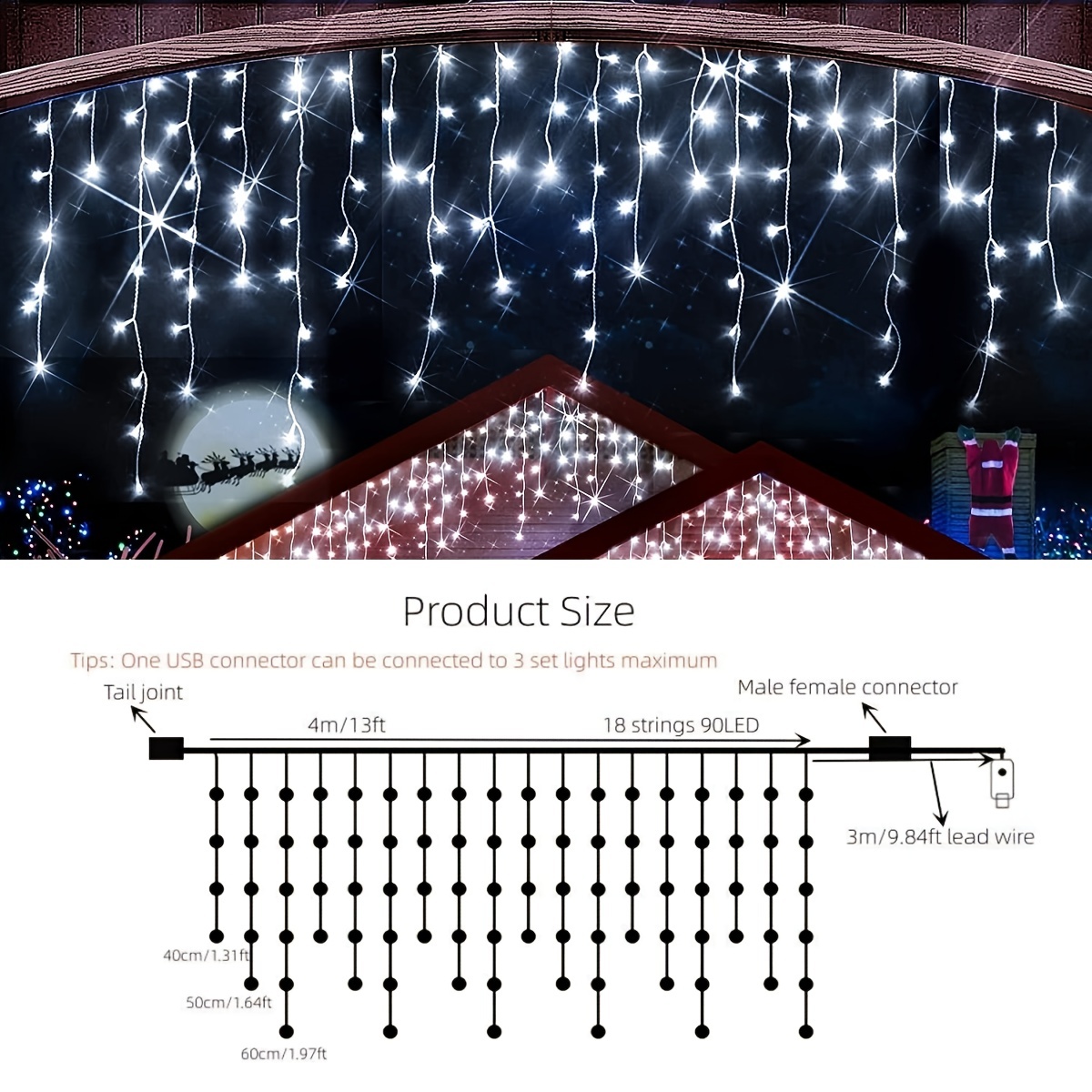 1pc icicle string light 8 modes waterproof usb powered led twinkle lights for patio garden tree fence yard party christmas holiday decorations details 8