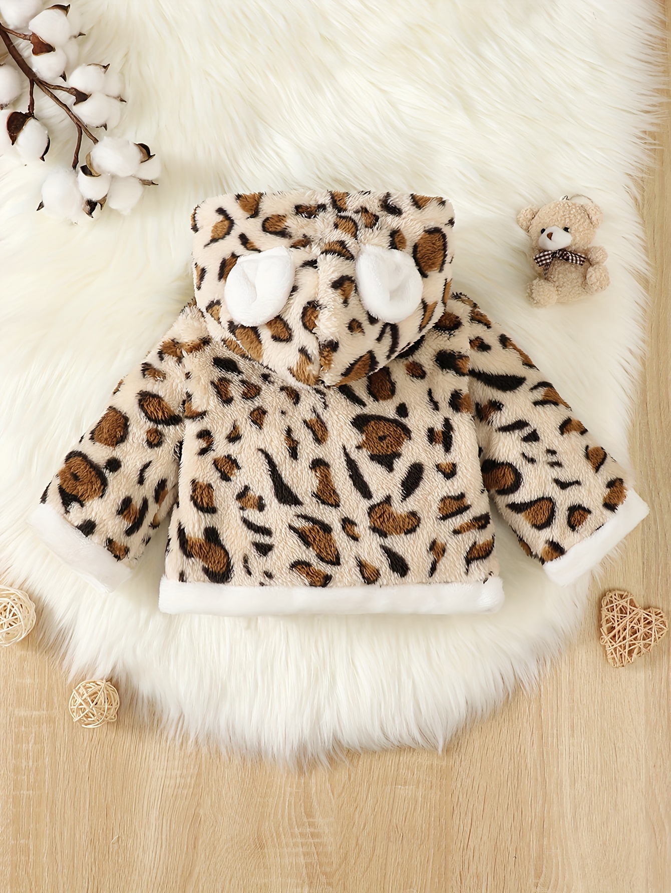 Infant Baby Girls Cute Leopard Pattern Warm And Comfortable Lovely Ear Hooded Coat Autumn And Winter