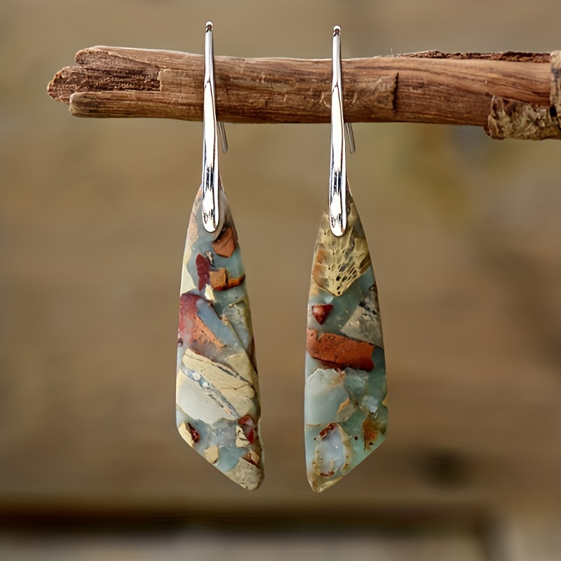 

Colorful Natural Imperial Stone Design Dangle Earrings Bohemian Vacation Style Trendy Holiday Earrings
