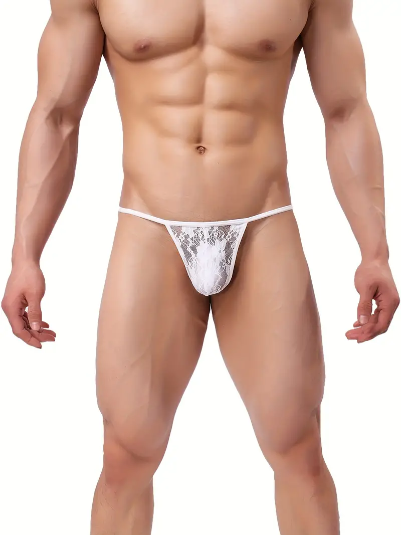 Men's Sexy Lace Sheer Underwear Thong Jacquard Sexy Men's T - Temu Canada