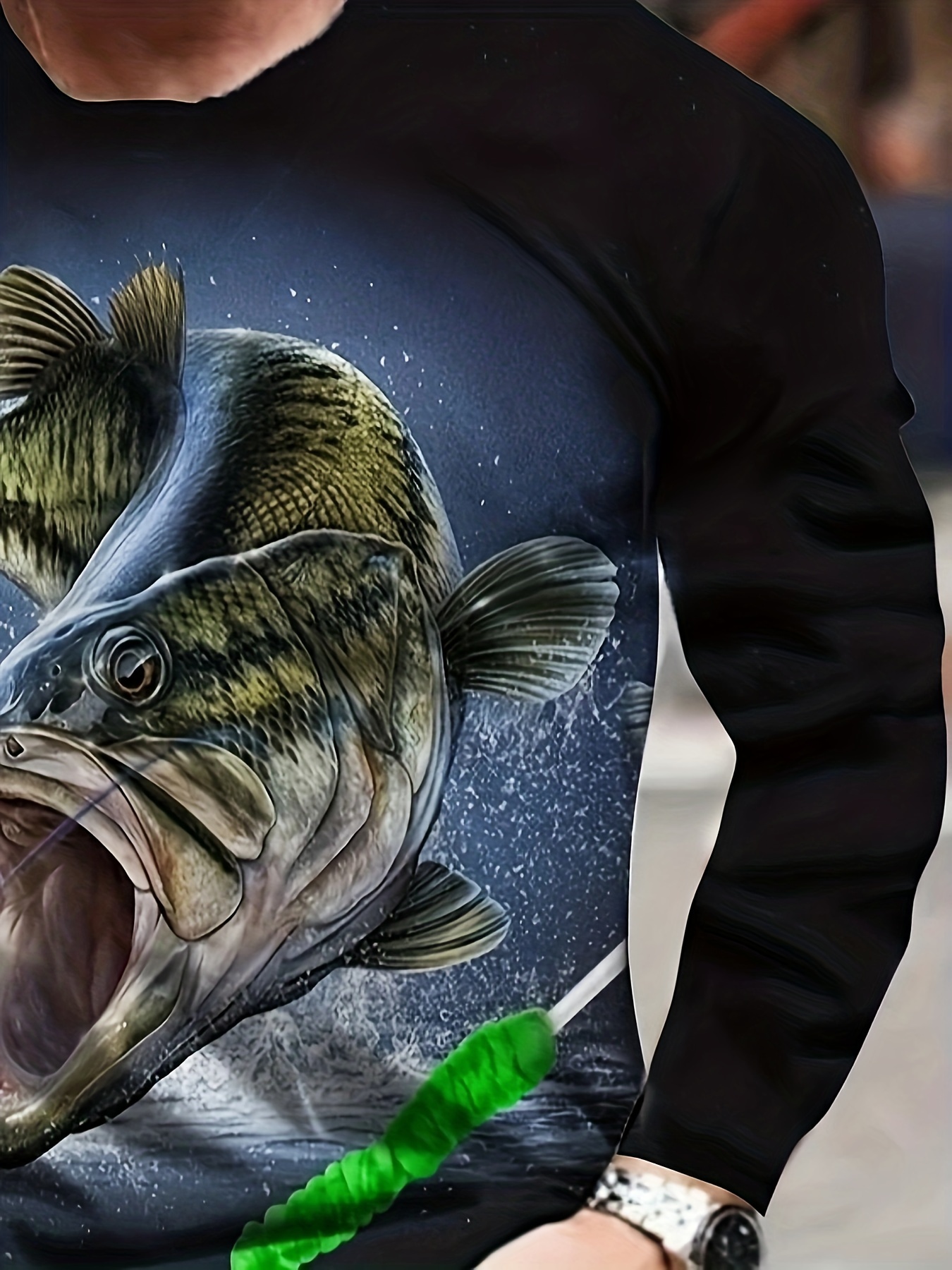 Fish Print Camiseta Manga Larga Hombre Estampado Novedoso - Temu Chile