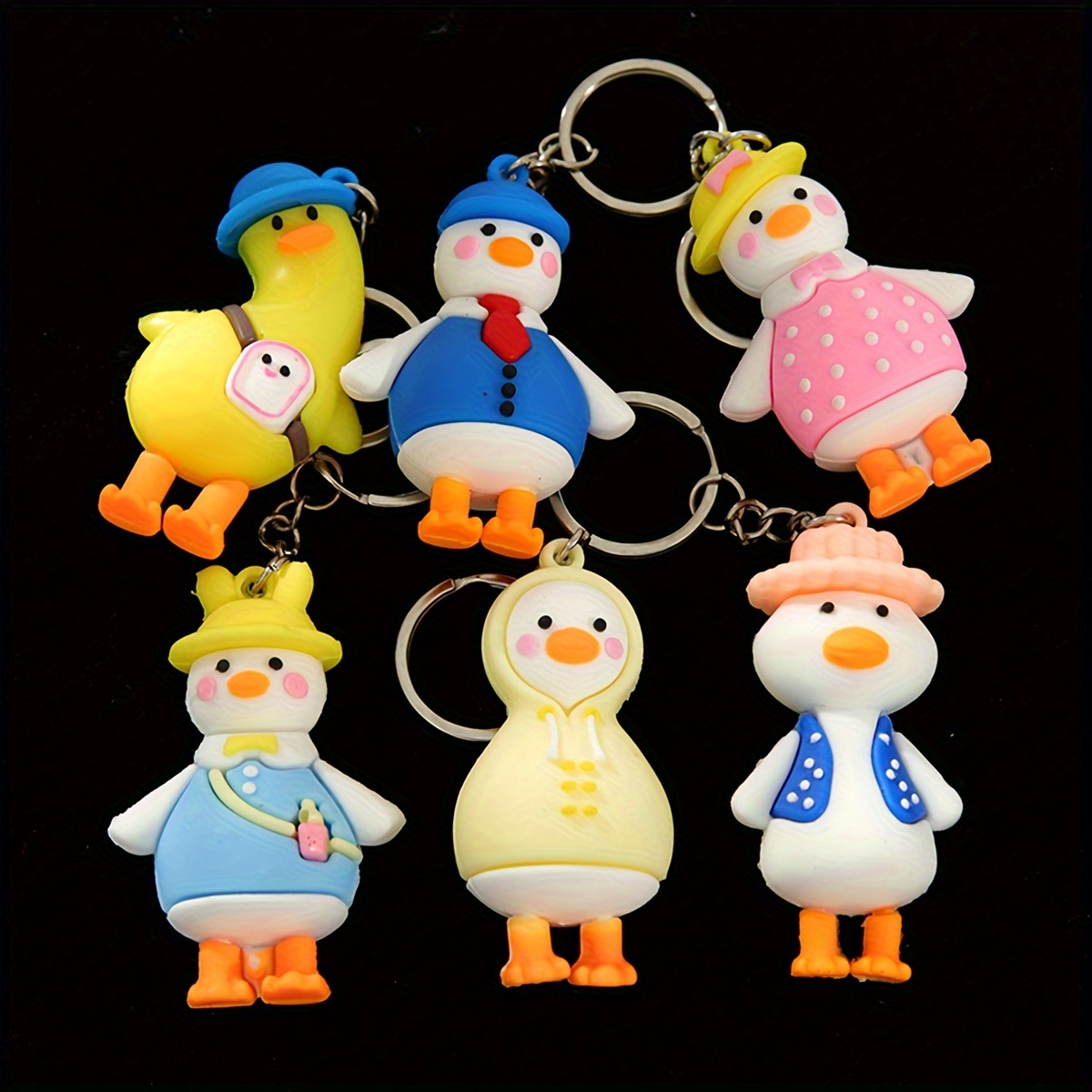 

6pcs/set Cartoon Duck Keychain Cute Silicone Doll Keyring Backpack Bag Hanging Pendant Charm Gifts For Women Daily Use