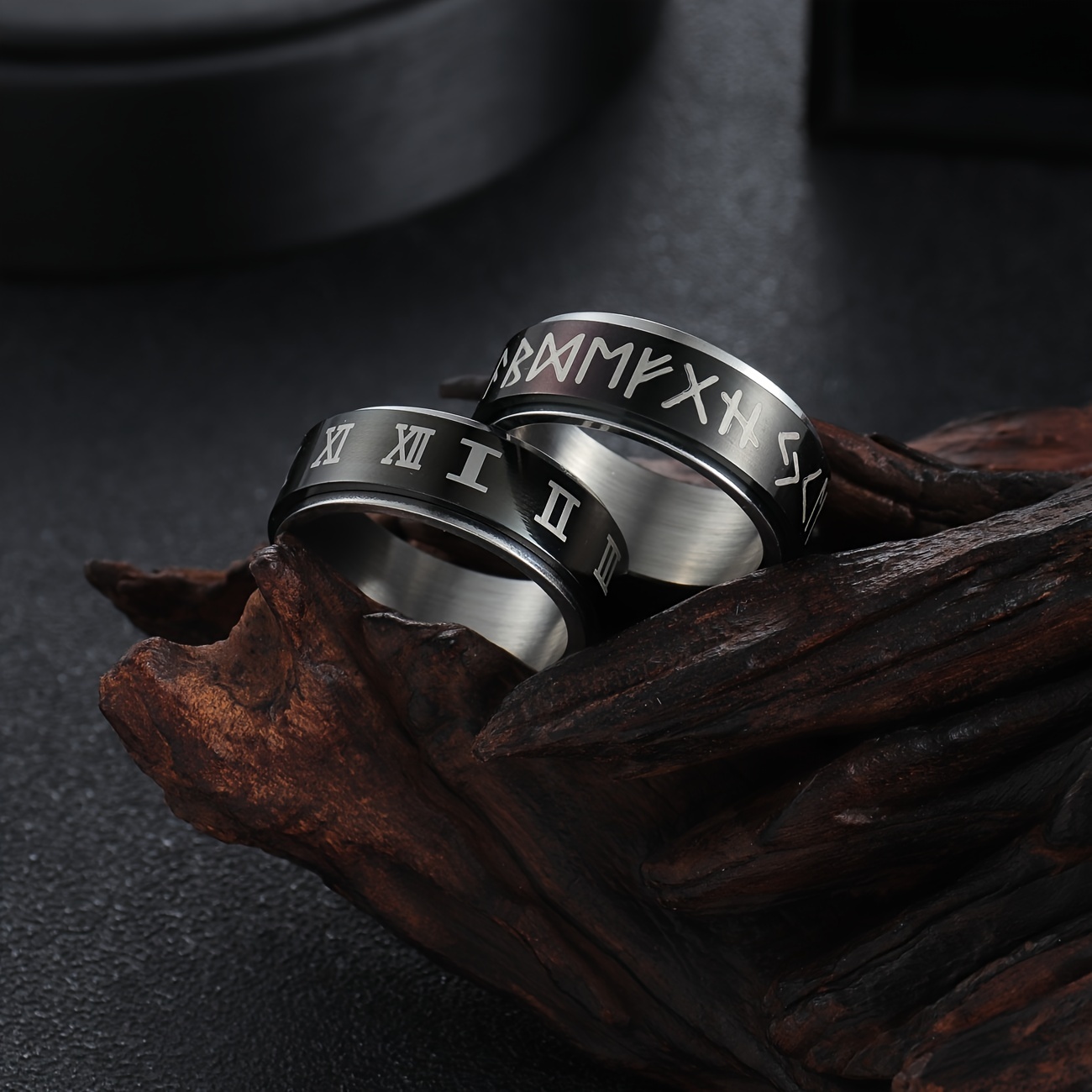 Retro Roman Numerals Viking Words Engraved Ring