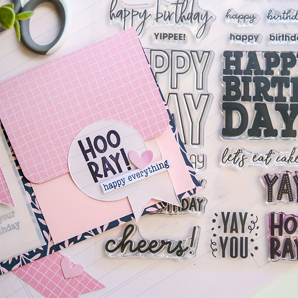 Happy Birthday Party Banners Celebrate Clear Stamps for Card Making  Decoration DIY Scrapbooking, Transparent Rubber Seal Stamps for Photo Card  Album