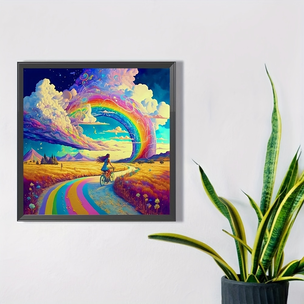 Frameless Diy 5d Artificial Diamond Painting Set Rainbow - Temu