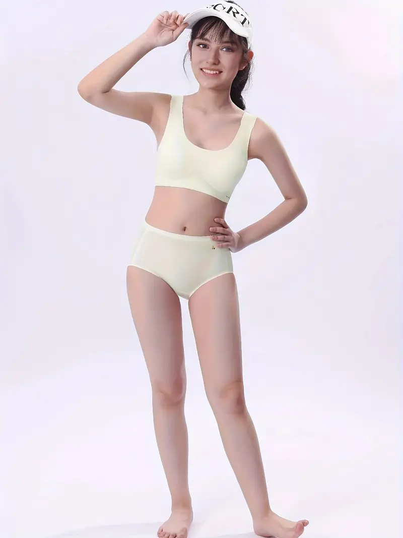 Teen Girls Underwear Set Bra Briefs High Stretch Solid Color - Temu  Philippines