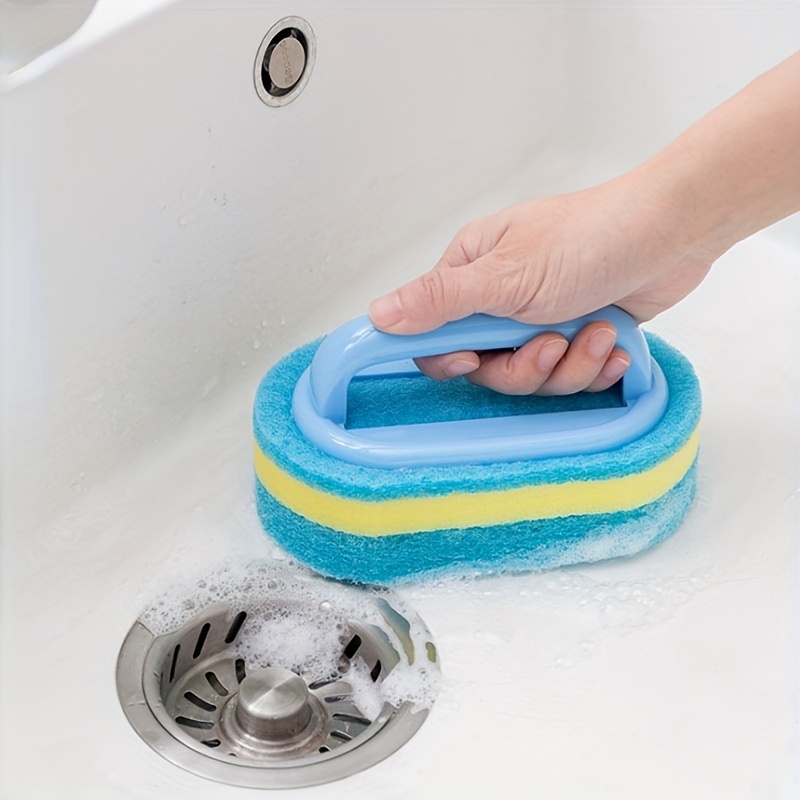 Porrtable New Arrival Wipe Bath Sponge Brush Tile Cleaning Tools  Housekeeping Strong Decontamination Dishes Brush Sponge Brush Detachable  Handle