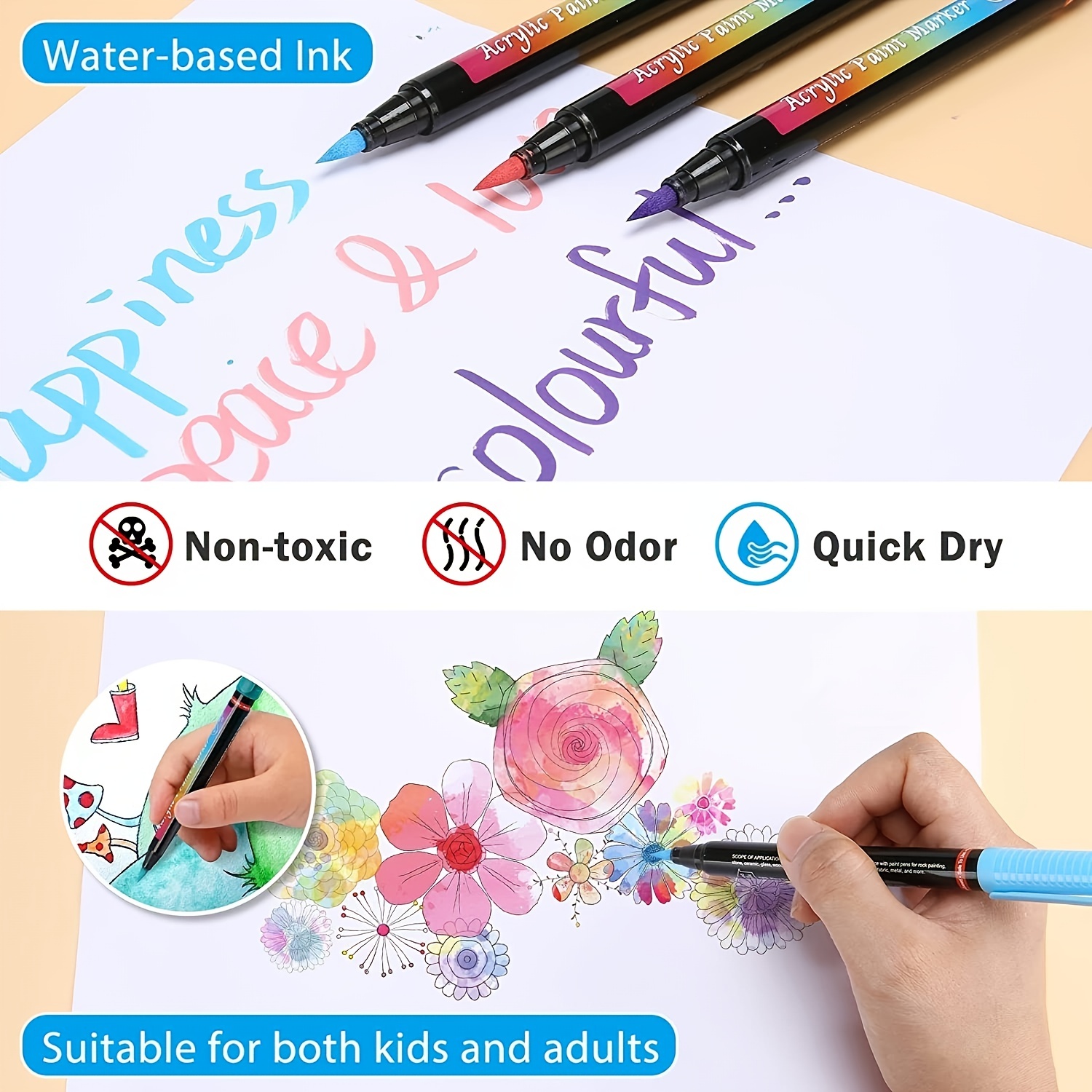 Soft Brush Tip Kids Drawing Waterproof Acrylic Paint Marker - Temu