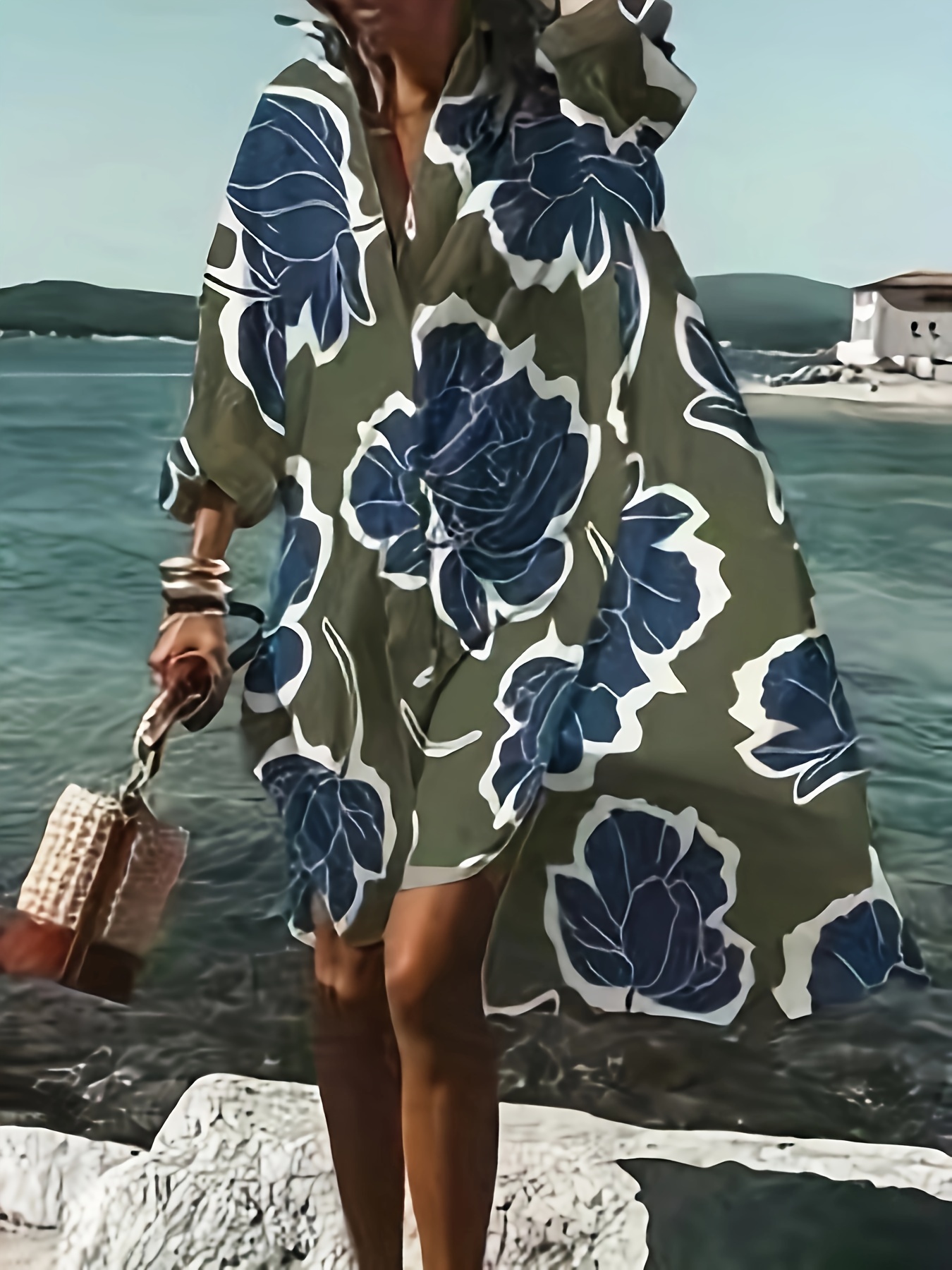 floral print v neck dress elegant short sleeve dress for vacation womens clothing