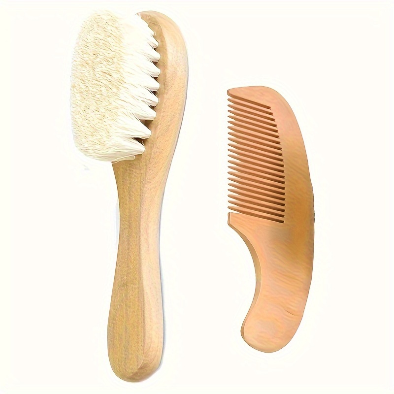 

2pcs/ Set Natural Wooden Hair Brush And Comb, Natural Soft Goat Hair Massage Comb, Wooden Handle Bath Brush Suitable For Home Or Travel Use