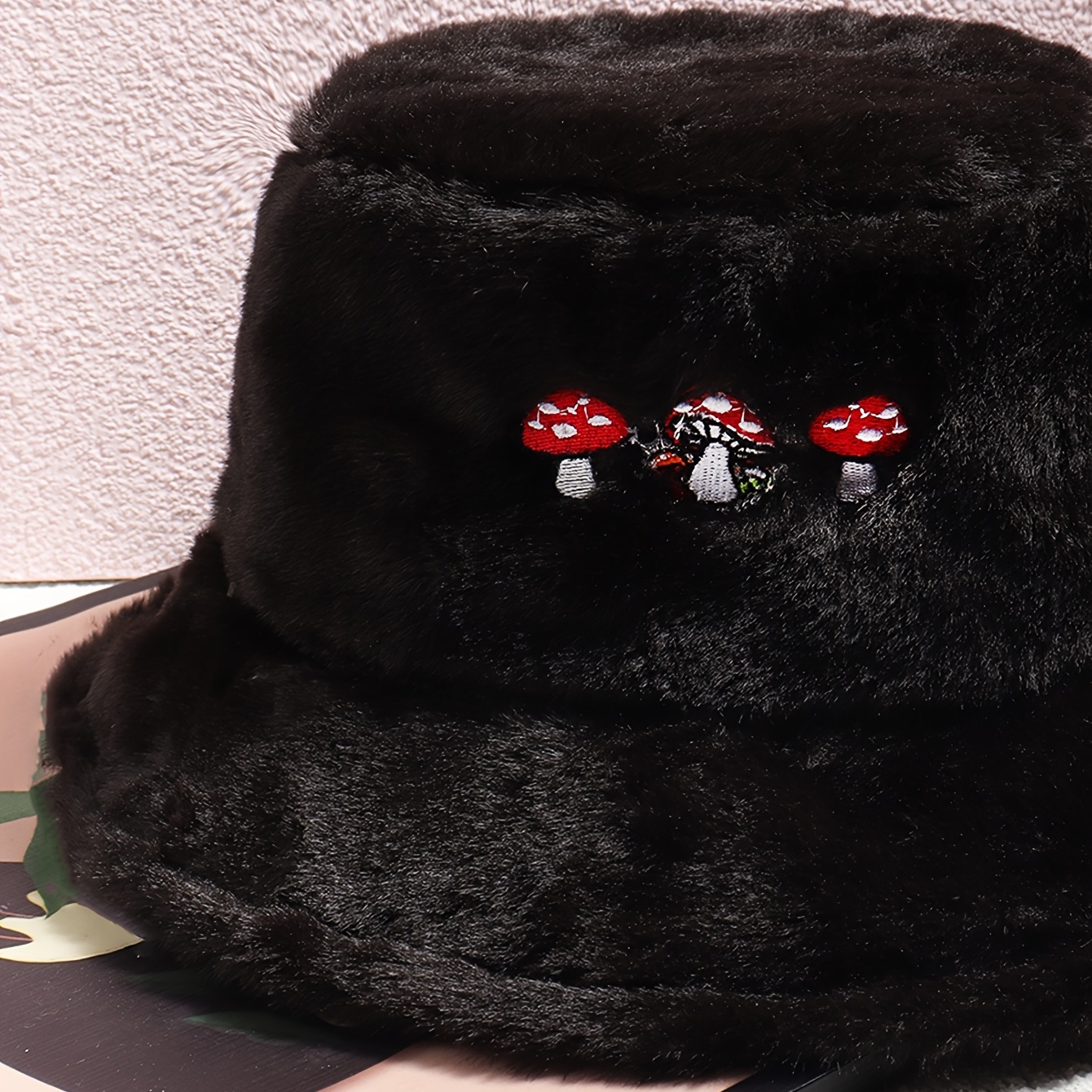 Plush Mushroom Embroidered Bucket Hat Fisherman Hat Fuzzy - Temu Canada