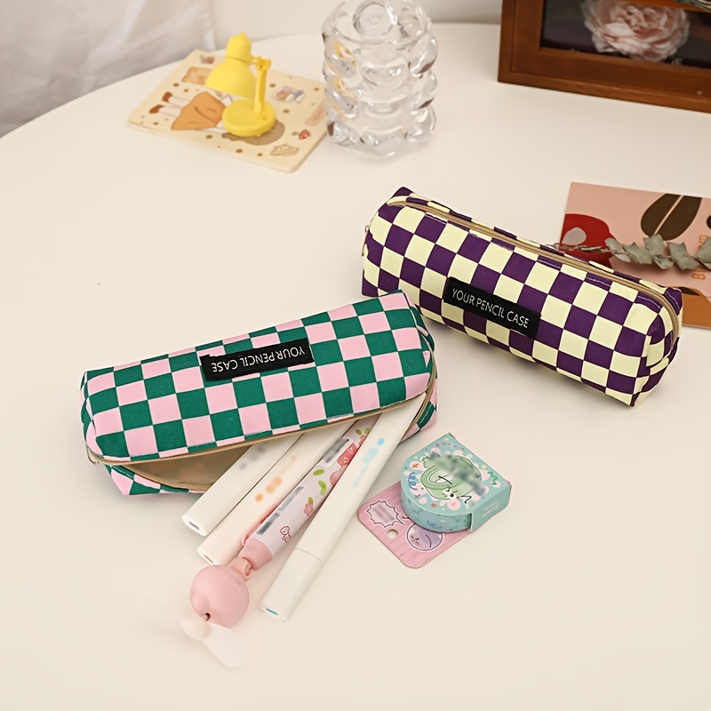 Kawaii Pencil Case Minimalist Plaid Pencil Box Pencilcase Pencil