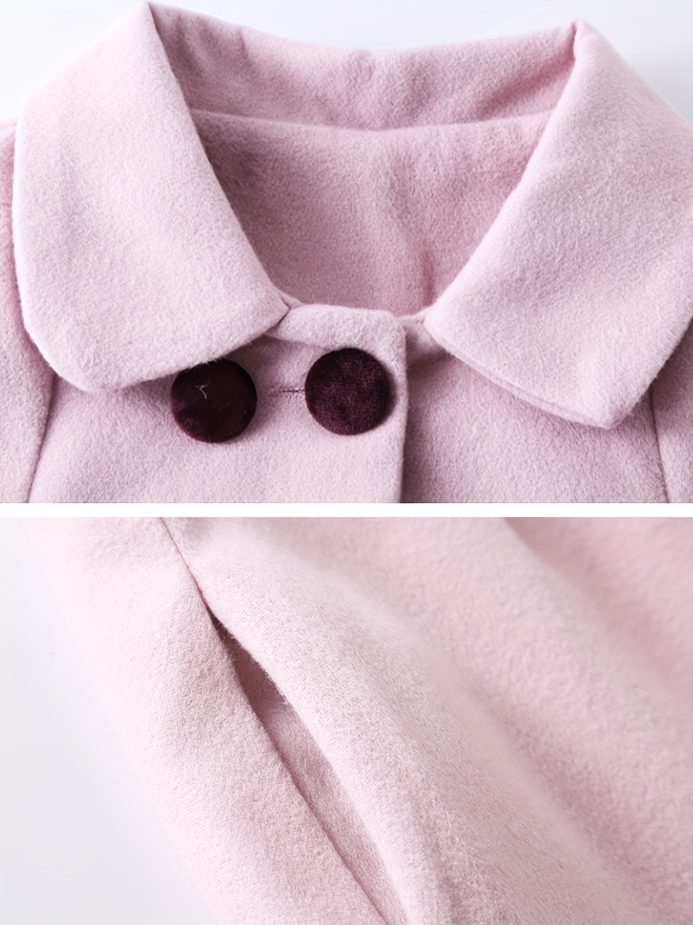 Kid Girl Fuzzy Lapel Collar Bowknot Button Design Coat